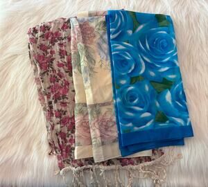 Lot of 3 Floral Fashion Scarves: 2 Made in Italy & 1 Pretty Fringe Wrap